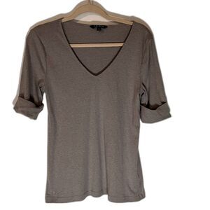 Lauren Ralph Lauren Tee L Gray V-Neck Cuffed Short Sleeves Normcore Minimalist